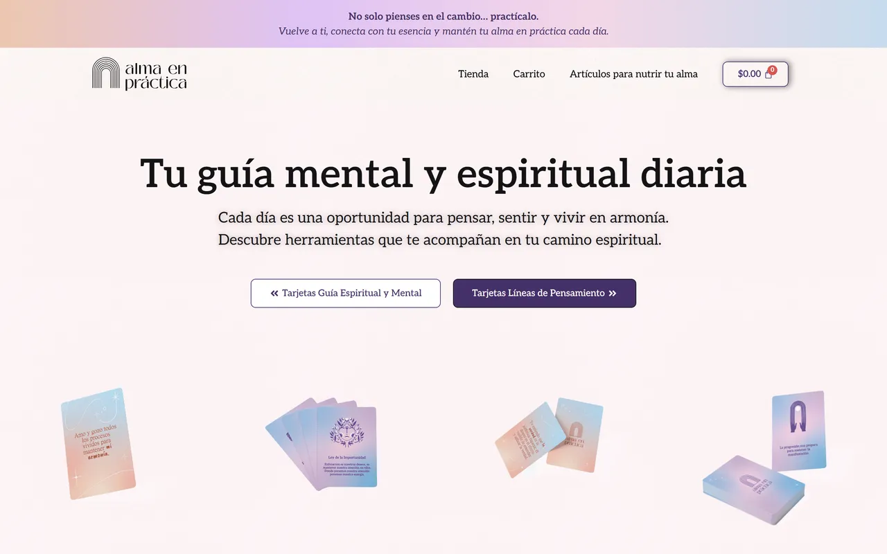 Captura del sitio de Alma en Práctica